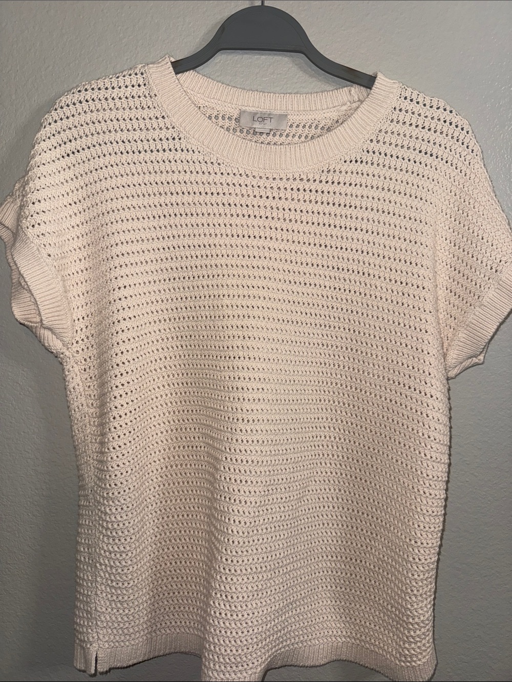 LOFT Cream Open-Knit Short Sleeve Sweater